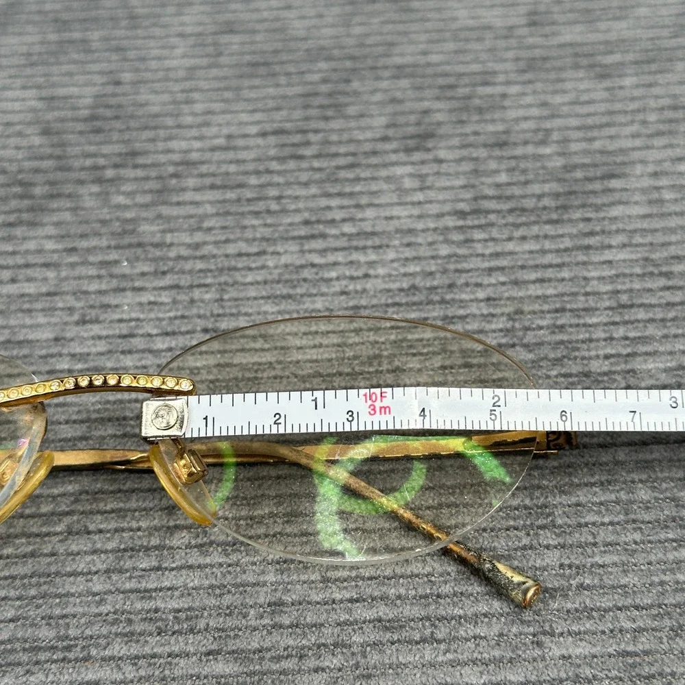 Chanel Vintage Rimless Rhinestone Eyeglasses Gold Tone Oval 4013  52-18